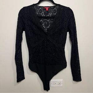 Guess Black Lace Long Sleeve Bodysuit Boho Gothic